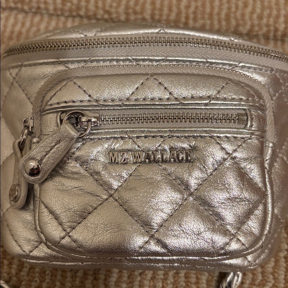 MZ Wallace Micro Crosby Silver Leather Quilted Sling - Picture 5 of 12